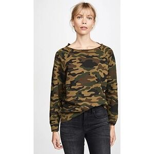 Nili Lotan Luka Scoop Neck Sweatshirt Green Camo Print Military Streetwear